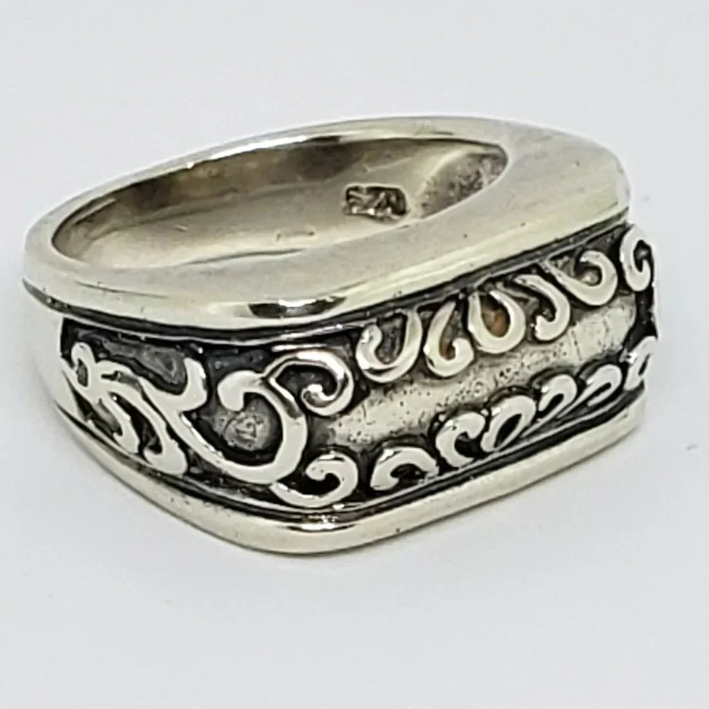 Rectangle Front Delicate Scroll Work Statement Sterling Silver Ring Unisex